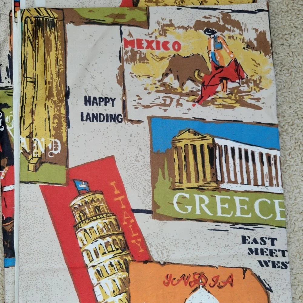 Vintage Gabrielle Cie Fabric 108x46 Travel Global Print Vat Preshrunk Mid Centry